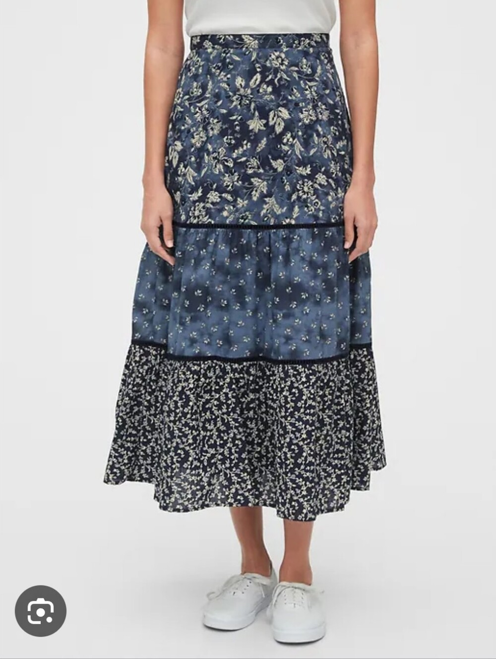 Gap Patchwork Tiered Cotton Midi Skirt